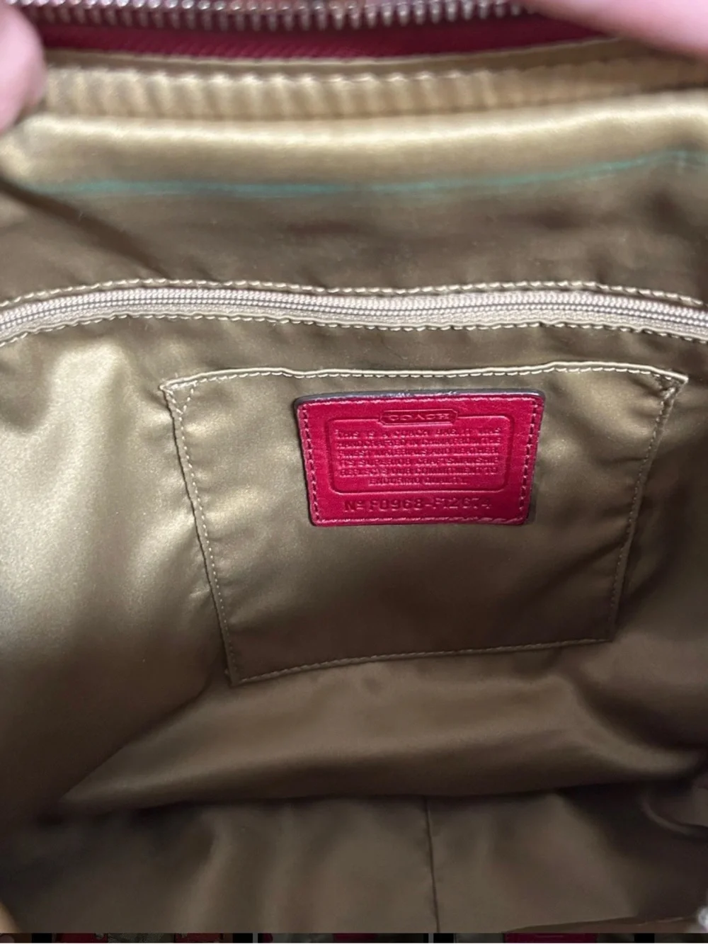 Coach Signature Canvas Hobo with Red Leather Trim